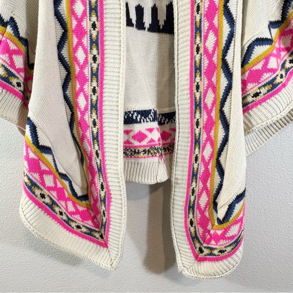 Evil Eye Poncho One Size Cream Pink Multicolor Boho Sweater Knit Wrap Shawl - Picture 5 of 13